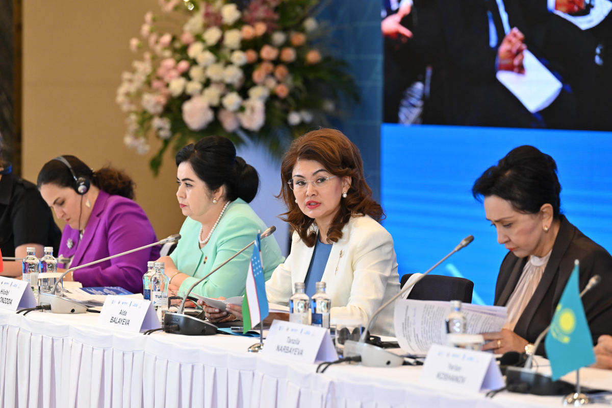 Aida Balayeva, Chairperson of the National Commission for Women Affairs, Family and Demographic Policy under the President of the Republic of Kazakhstan, speaking at the opening of the Dialogue of Women of Central Asia 2023 in Astana. 