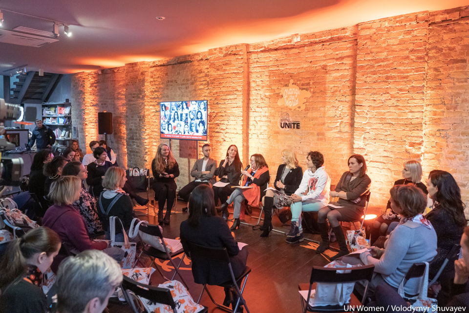On November 26, the United Nations in Ukraine hosted the Orange the World: #HearMeToo Sister Circle Event to meet sixteen female opinion leaders who stepped up to share their stories of surviving gender-based violence. Photo credit: UN Women/Alena Vladyko