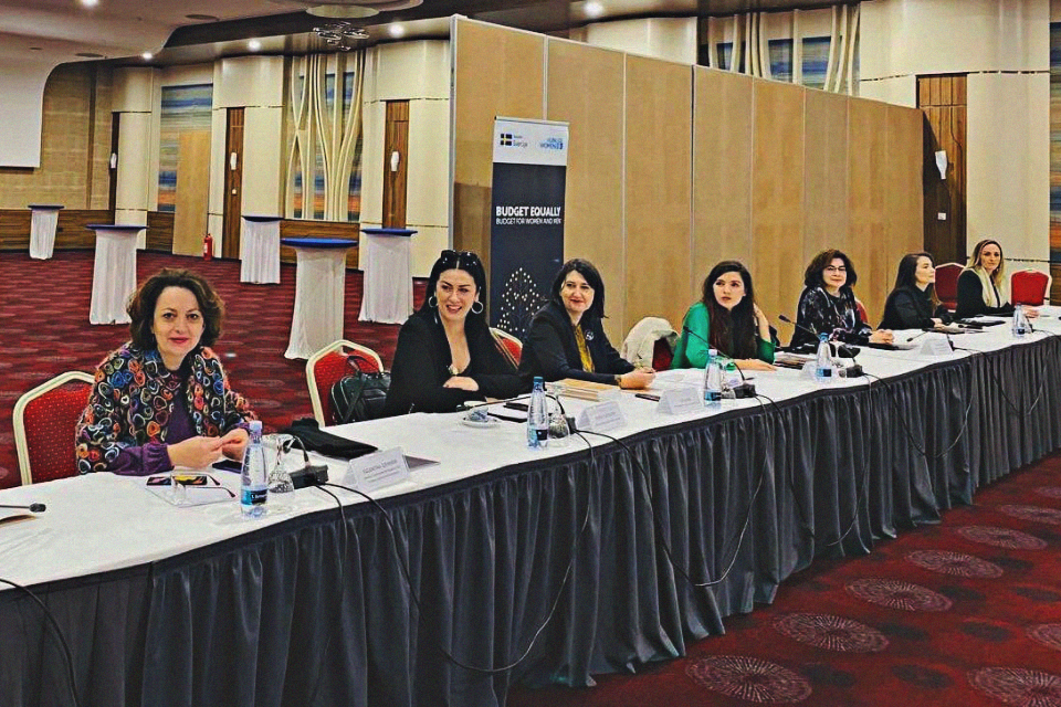 Representatives from Kosovo Women Caucus, UN Women, Agency of Gender Equality in Kosovo, and Parliament of Albania pictured during the two-day workshop on GRB and its implementation. Photo: UN Women 