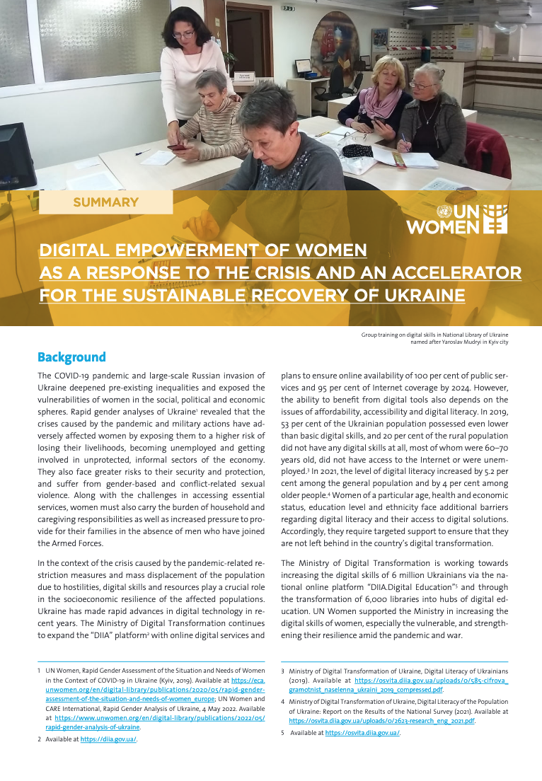 DIGITAL EMPOWERMENT OF WOMEN AS A RESPONSE TO THE CRISIS AND AN ACCELERATOR FOR THE SUSTAINABLE RECOVERY OF UKRAINE