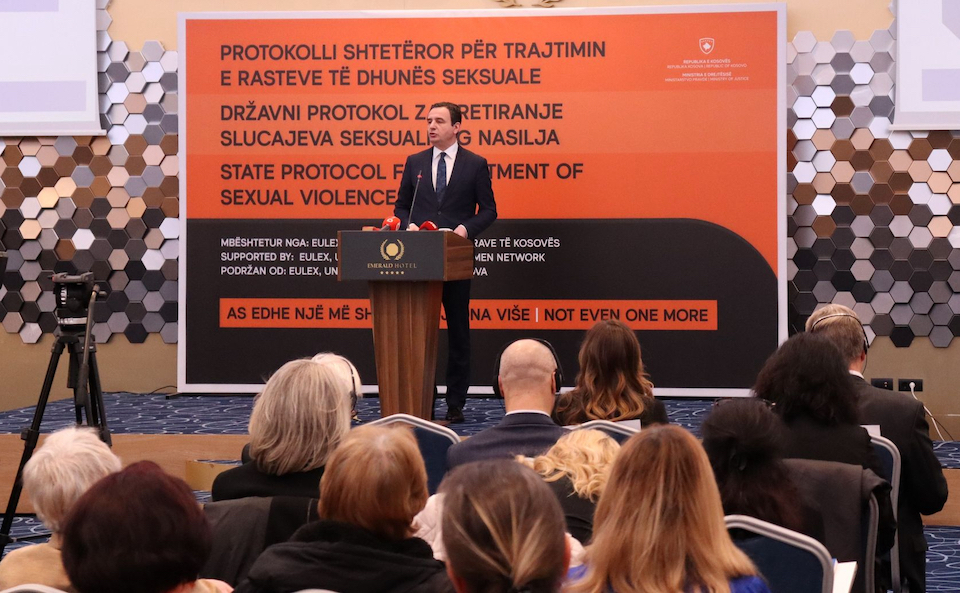 The Prime Minister of Kosovo, Albin Kurti, at the launch ceremony for the Protocol for the Treatment of Sexual Violence Cases Pristina. Photo: UN Women Kosovo.