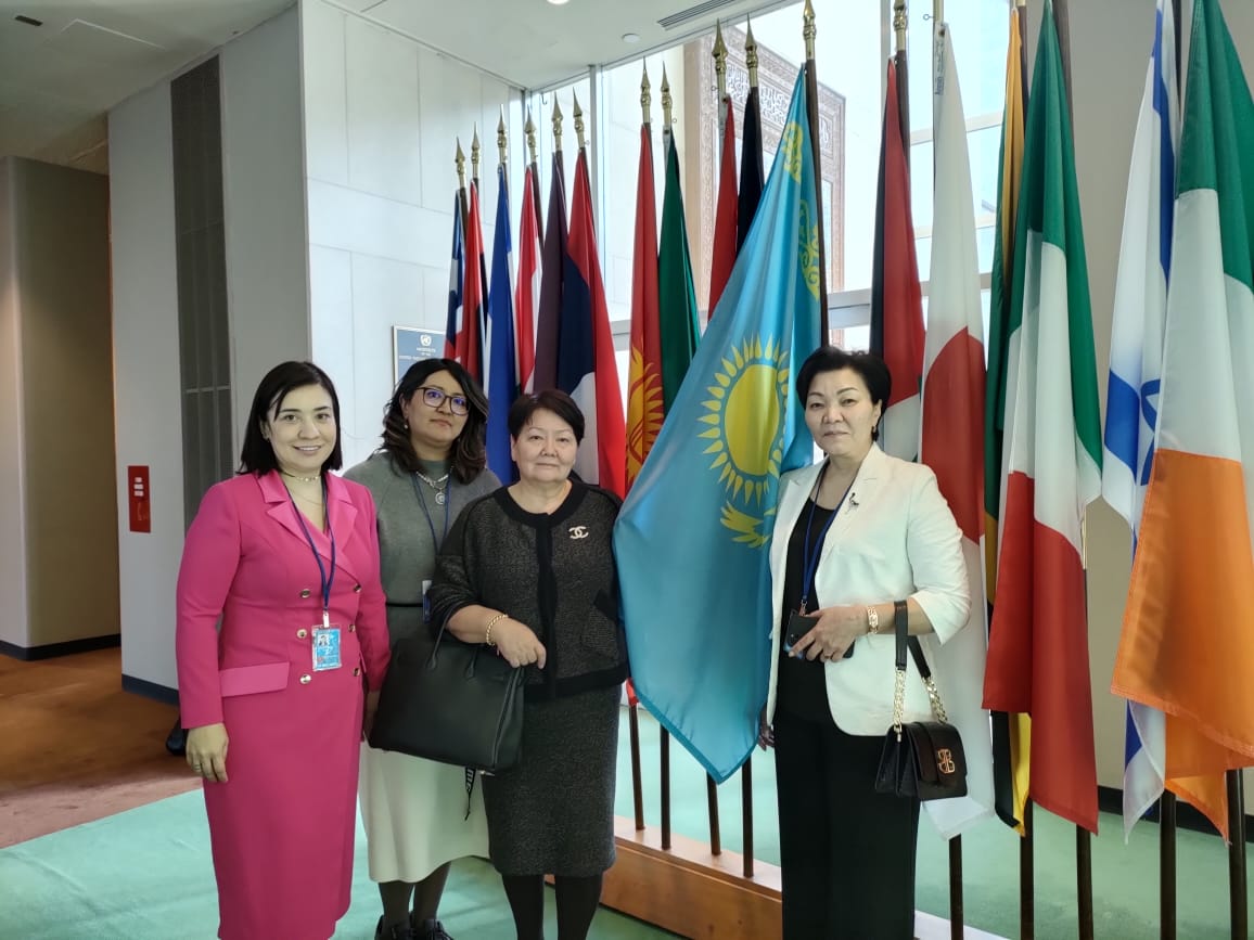 The Kazakhstani delegation to CSW67 included representatives of the National Commission on Women's Affairs and Family and Demographic Policy under the President of Kazakhstan, the Ministry of Foreign Affairs of Kazakhstan, and national experts from UN Women Kazakhstan and UNDP Kazakhstan. Photo: Courtesy of Aziza Shuzheeva.