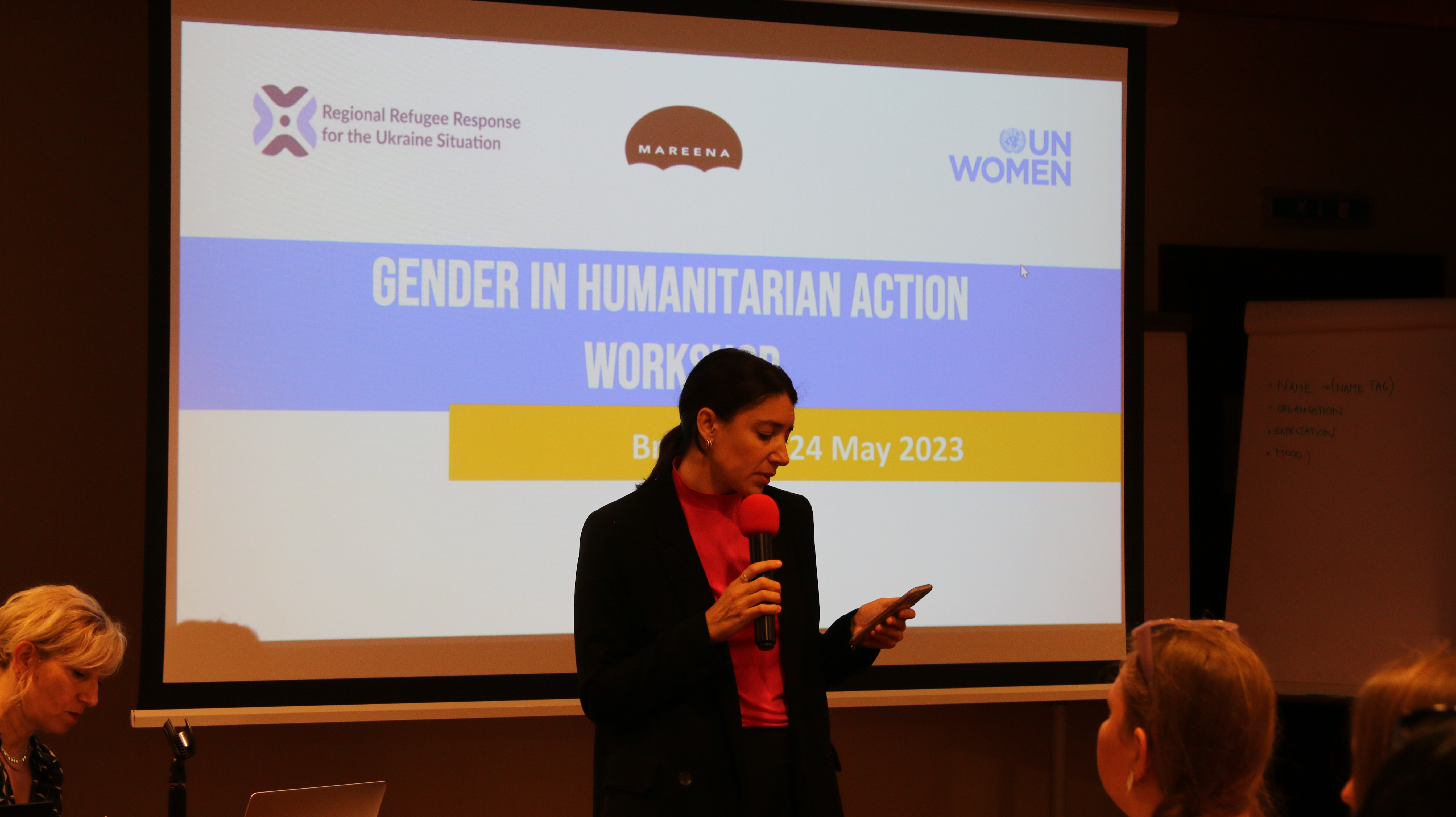 Rebeca Acin, Gender and Humanitarian Specialist at UN Women Regional Office for Europe and Central Asia made the opening remarks at the gender in humanitarian action training in Bratislava, Slovakia. Photo: UN Women / Erman Fermancı