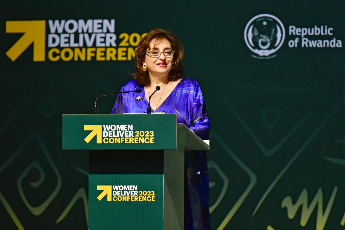 UN Under-Secretary-General and UN Women Executive Director Sima Bahous delivers remarks on behalf of UN Secretary-General António Guterres at the opening ceremony of the Women Deliver 2023 Conference, Kigali, Rwanda, 17 July 2023. Photo: UN Women/James Ochweri.