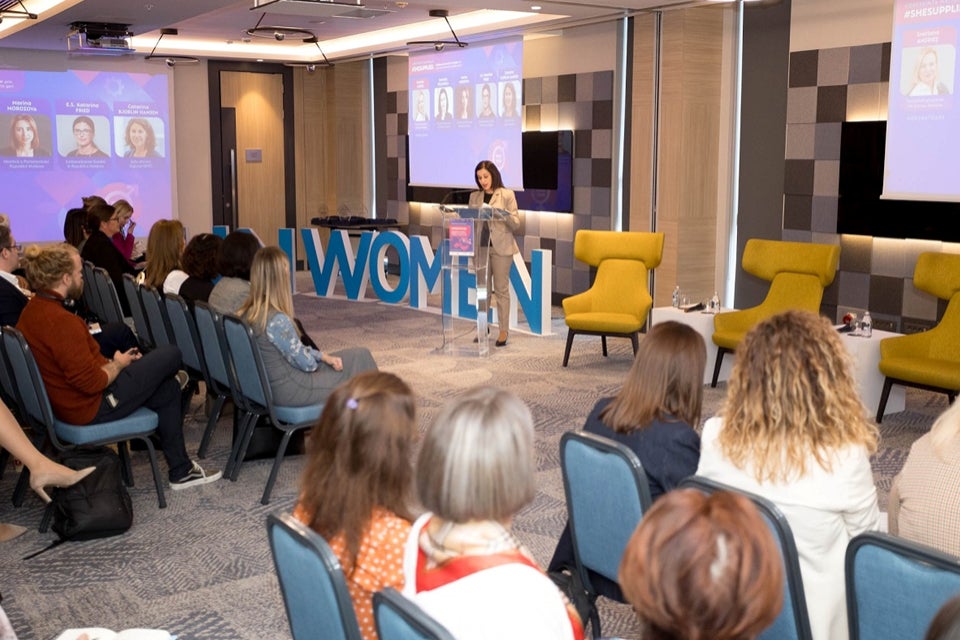 Dominika Stojanoska, UN Women Moldova Country Representative, at the annual national conference “#SheSupplies: Economic empowerment of women by promoting gender-responsive procurement".