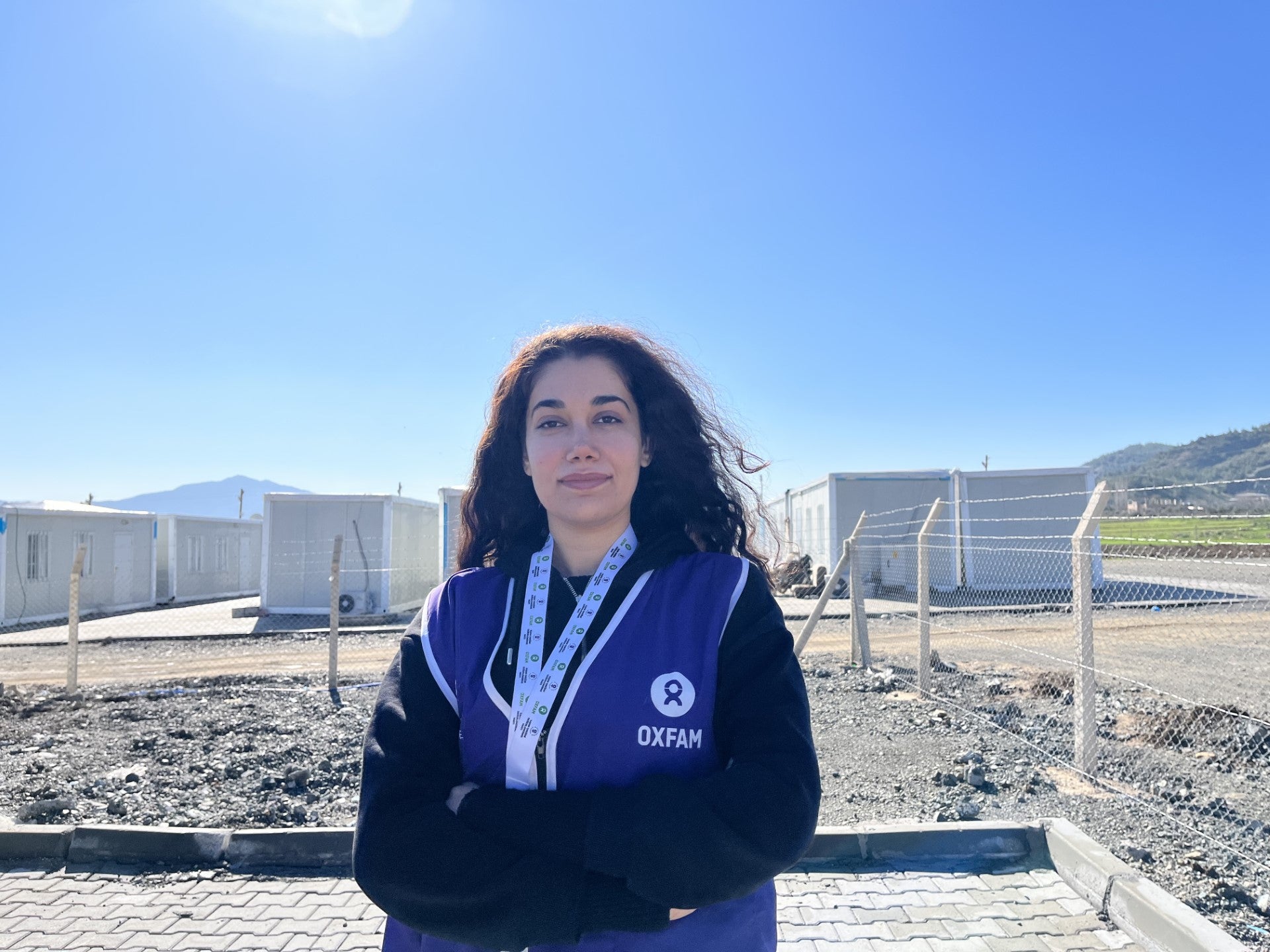 Seda Karakuş works at OXFAM-KEDV center in the container city in Islahiye, a district of Gaziantep, Türkiye. Photo: Courtesy of Seda Karakuş.