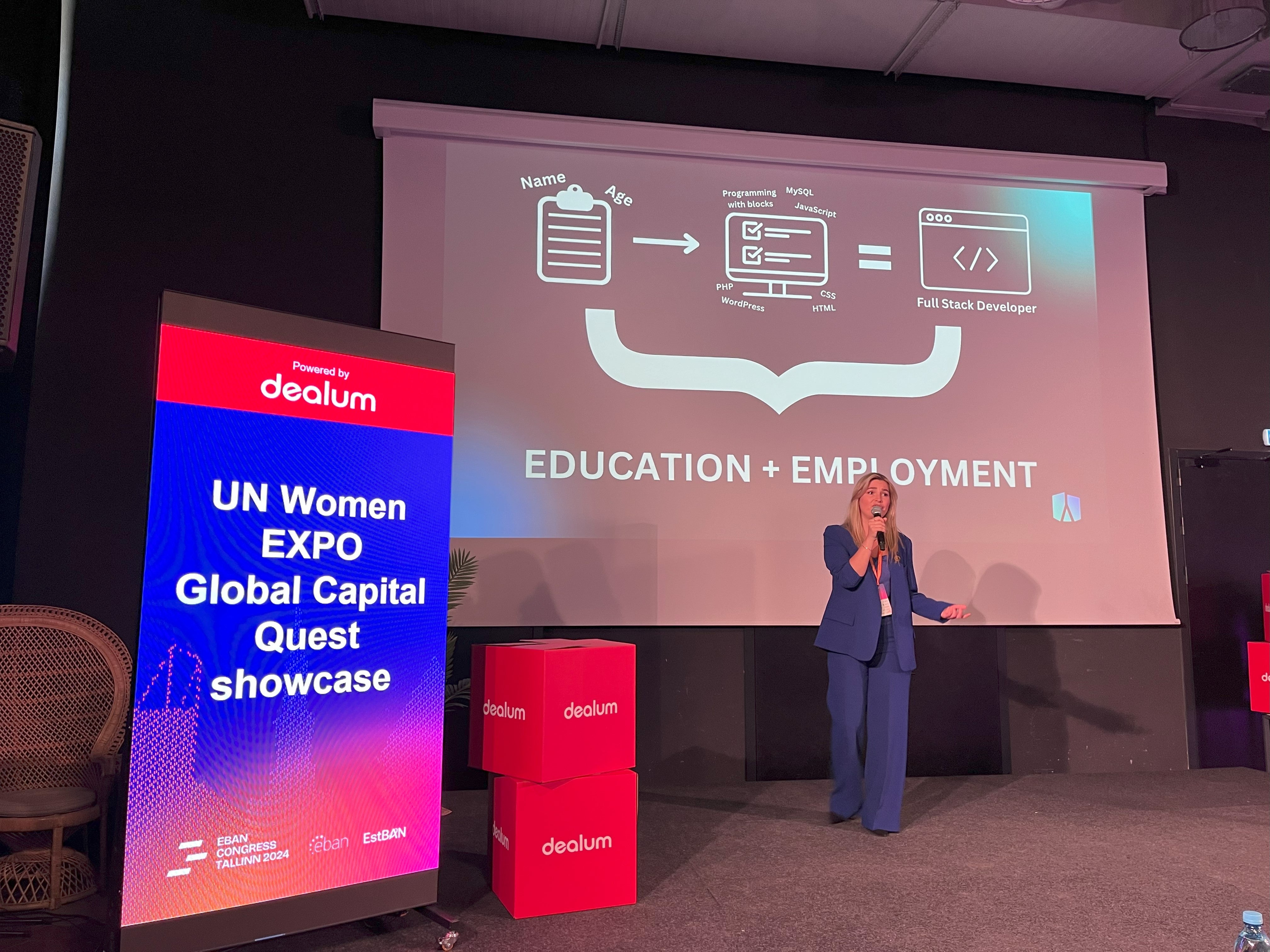 Fatbardha Dallku from Kosovo*, Founder of Innovation Academy, a learning academy offering modern programs and curricula for training youth, including on technology. Photo: UN Women