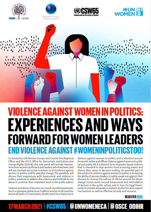 Flyer for the event titled ""Violence against women in politics: Experiences and ways forward for women leaders""