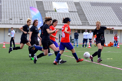 Turkish women football players celebrate the power of sports . Photo:Girls on the field