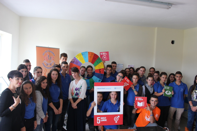 High school students in Ndroq, rural Tirana, Albania learn about the Global Goals with a particular focus on SDG5, gender equality. Photo: Yllka Parllaku/ UN Women Albania