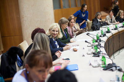 The group met with Zorana Mihajlovic, President of the Government of Serbia Coordinating Body for Gender Equality.  Photo by Igor Pavicevic