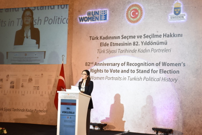 Fulya Vekiloğlu, UN Women Turkey Office Country Program Director making her speech Photo: UN Women