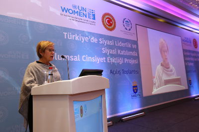 Ingibjörg Solrun Gisladottir, UN Women Regional Director for Europe and Central Asia and Representative to Turkey, at the project launch in Ankara. Photo: UN Women