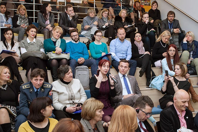 Participants at "Women at work: double burden” panel event. Photo: UN Women Serbia