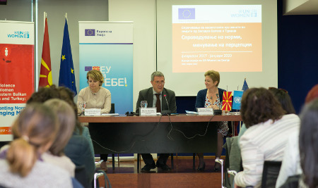 (from left to right) - Ms Elena Grozdanova, State Councilor for Equal Opportunities, Ministry of Labour and Social Policy, Mr Nikola Bertolini, Head of Cooperation, EU Delegation, Ms Louisa Vinton, UN Resident Coordinator