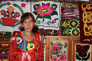 Sayohat Tashbekova with some of the goods she sells. Photo: UN Women/Aijamal Duishebaeva 