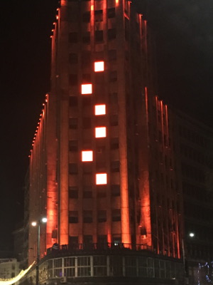 Palace of Albania lit up orange in Belgrade, Serbia. Photo by UN Women-BojanaBarlovac