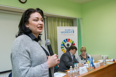 Anastasia Divinskaya, UN Women Country Programme Manager/Head of Office in Ukraine, highlighted that UN Women’s role is to support women’s leadership in ensuring that their needs and priorities are met. Photo: UN Women/Volodymyr Shuvayev