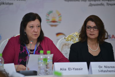 Alia El-Yassir (right), Regional Director a.i. for UN Women in Europe and Central Asia and HRH Princess Dr. Nisreen El-Hashemite (right), Founder and President of Women in Science International League and the Executive Director of the Royal Academy of Science International Trust (RASIT). UN Women/Bakhriddin Isamutdinov