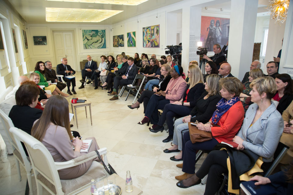 Women members of parliament, ambassadors, civil society organizations and academia, in the event organized by the Italian Embassy in Albania and UN Women. Photo credit: Italian Embassy in Tirana