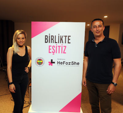 İnci Peközer (left), reporter, Fenerbahçe TV, participant of the training of trainers of gender equality and Celal Hallaç, Distributor and Wholesale Coordinator, Fenerium. Photo: Fenerbahçe Sports Club