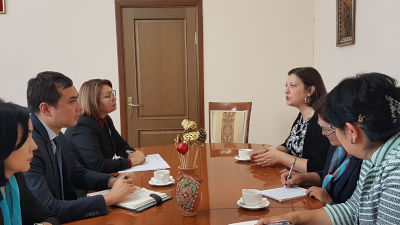 Alia El-Yassir, UN Women Regional Director for Europe and Central Asia spoke during her meeting with Altynai Omurbekova, Deputy Prime Minister of the Kyrgyz Republic. Photo: UN Women/Gulnaz Imamniyazova