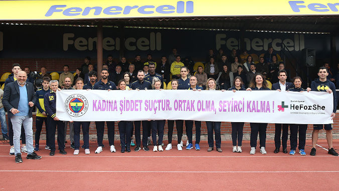 Fenerbahce sports teams holding banners condemning violence against women. Photo: Fenerbahce Sports Club