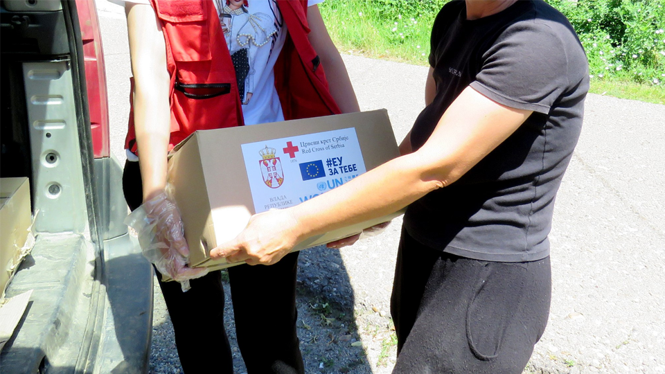 Jasna Pejic is a brave woman who said no to violence and left her husband. This package she received under the UN Women/EU project, provides her and her daughter with food and other essential supplies. Photo: Red Cross Serbia