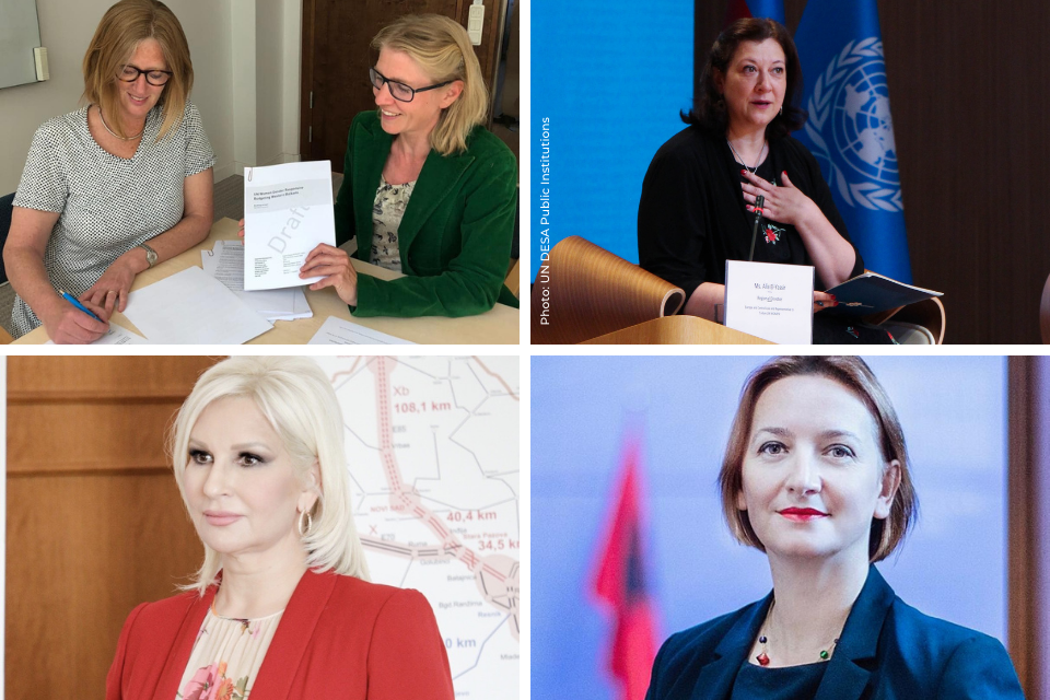 From upper left to lower left corner (clockwise): Carolina Wennerholm and Ulrika Holmström, Sida; Alia El-Yassir, UN Women; Anila Denaj, Minister of Finance and Economy of Albania; Zorana Mihajlovic, Serbian Deputy Prime Minister.