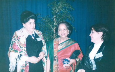 Bozgul Dotkhudoeva (on the left), at the Fourth World Conference on Women in 1995. Photo: Personal archive.