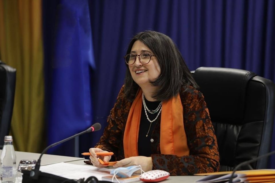 Edi Gusia is the Chief Executive of the Agency for Gender Equality. She participated in an event during the 16 Days of Activism against Gender-Based Violence campaign. Photo: Telegrafi 