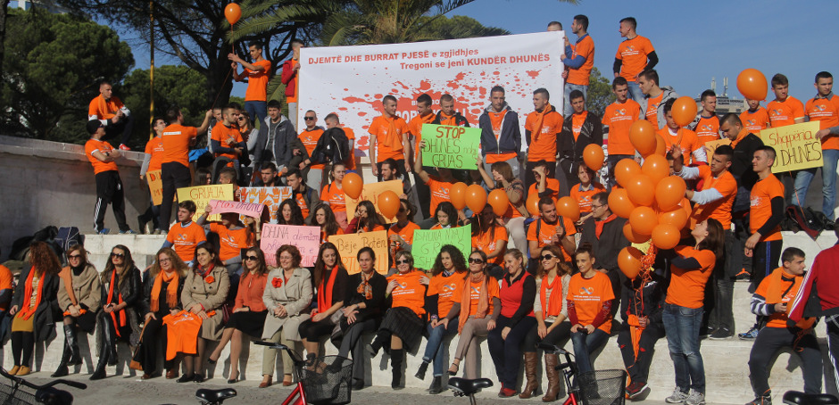 Orange Day Bicycle Ride in Tirana, Albania to commemorate the international day to End Violence against Women.    Photo: UN Women Albania