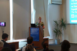 Photo: Ingibjorg Gisladottir, UN Women Regional Director for Europe and Central Asia and Representative to Turkey, speaks at the launch of the report. UNDP/Nazife Ece