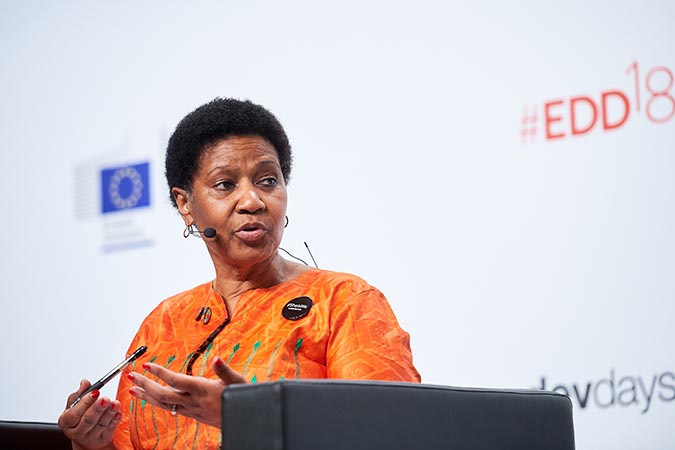 UN Women Executive Director Phumzile Mlambo Ngcuka speaks in a panel discussion on amplifying girls’ and women’s voices in the global movement for gender equality. Photo: European Union