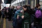 People in Kyiv, Ukraine crowd the train stations trying to get out of the country during the Russian invasion, but the evacuation trains are not enough for all the people. 1 March 2022. Photo: Sebastian Backhaus/Agentur Focus/Redux.