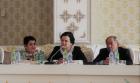 (from left to right) Viloyat Mirzoeva, UN Women's national gender expert; Kosimzoda Idigul Tago, head of the CWFA; Gafforov Abdukhalim, Parliament representative of the committee on social issues, family and health address the round table on "Gender and M