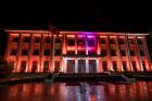 Office of the President of the Republic of Albania illuminated in orange on International Day for the Elimination of Violence against Women. Photo credit: Office of the President of Albania