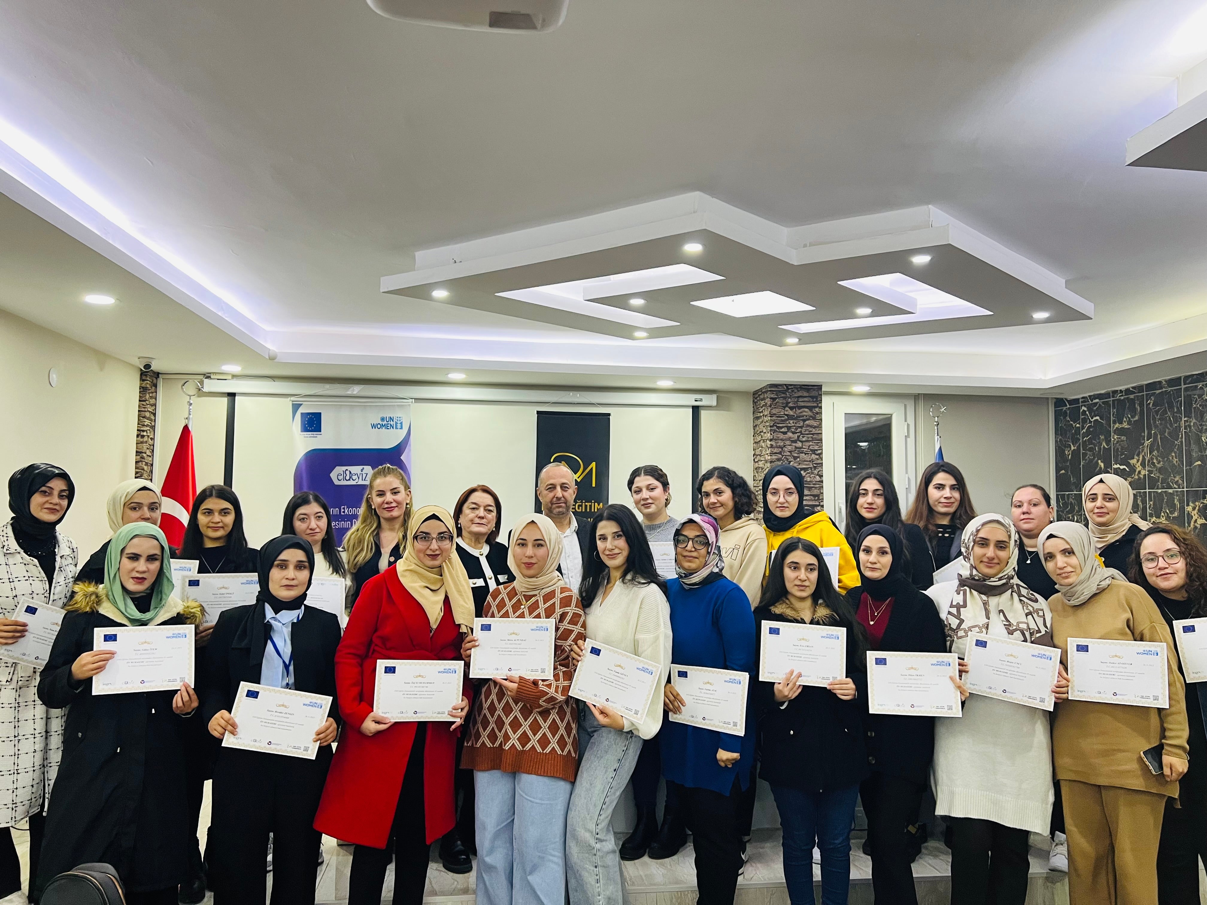 Participants who joined accounting training are holding their certificates in Mardin, Türkiye. Photo: Courtesy of INGEV.